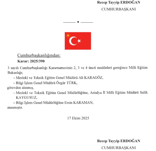MEB'de Üst Düzey Atama Kararları Resmi Gazete'de Yayınlandı