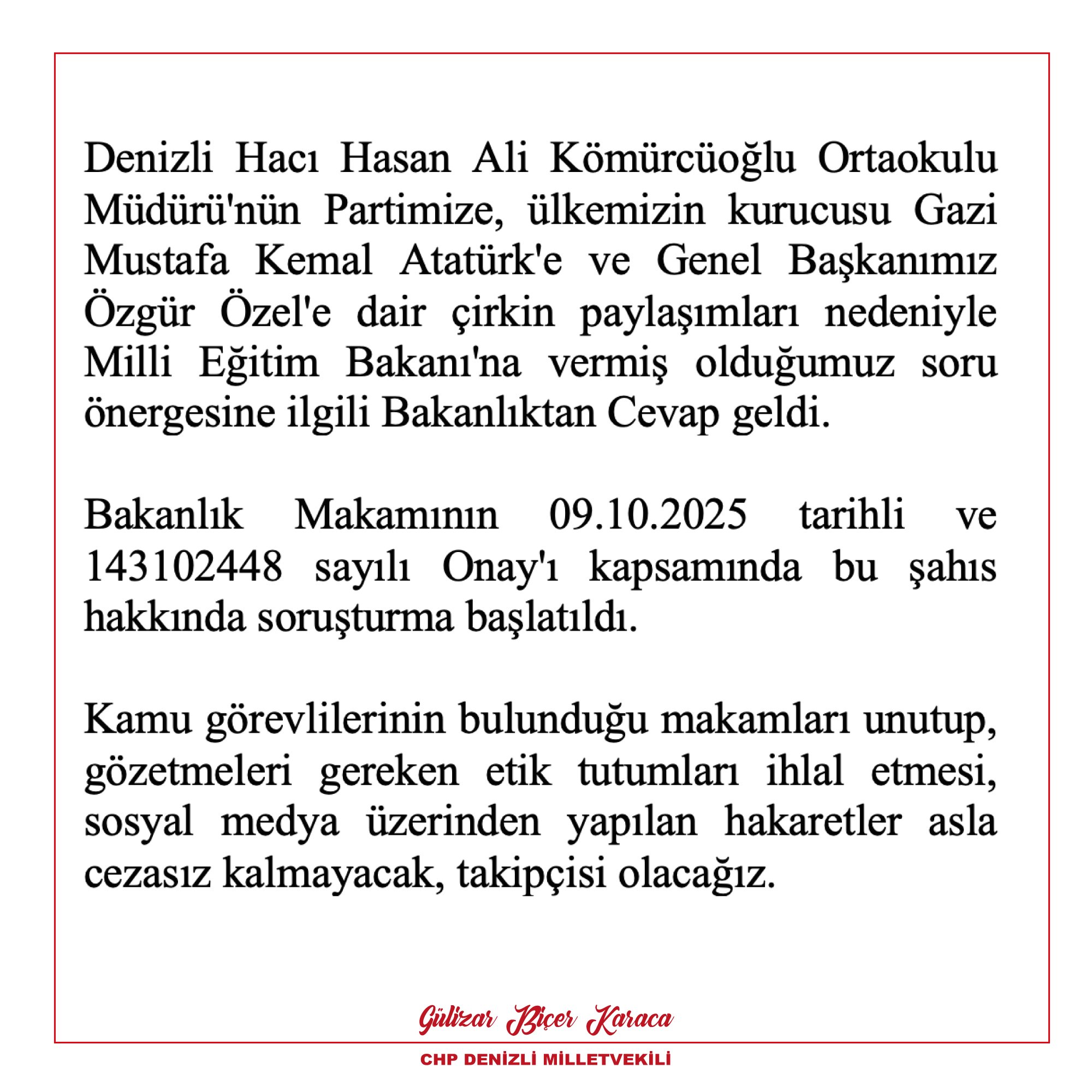 O Okul Müdürü Hakkında Soruşturma Başlatıldı