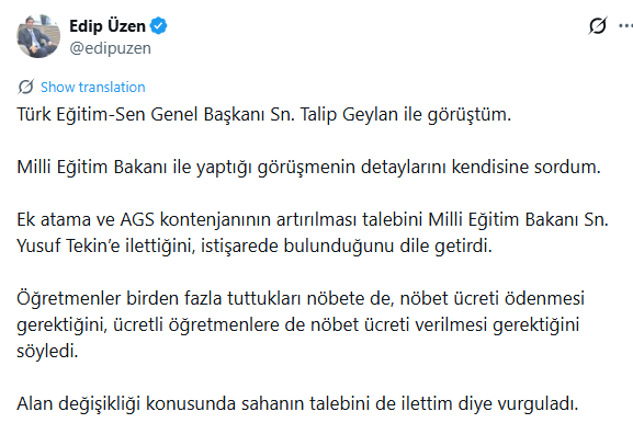 Bakan Yusuf Tekin ve TES Başkanı Talip Geylan Görüşmesinin Detayları Açıklandı