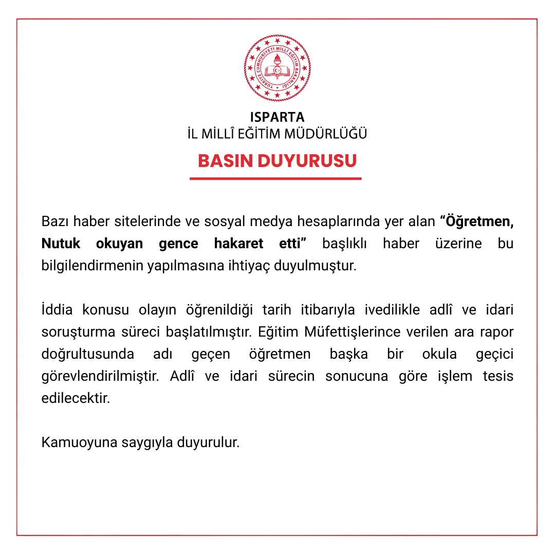 İl Milli Eğitim Duyurdu: Hakkında Soruşturma Açılan Öğretmenin Görev Yeri Değiştirildi!