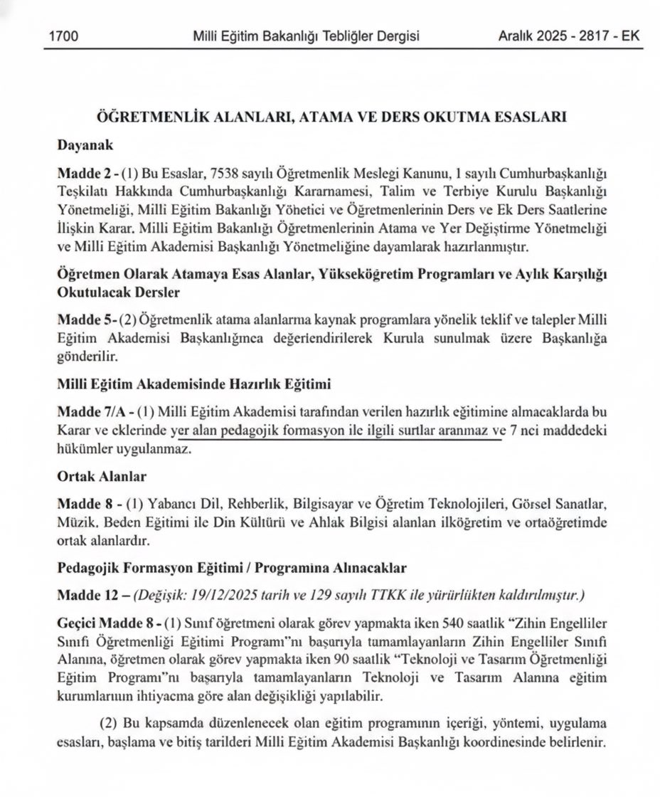 Öğretmenler Dikkat! İki Branşta Alan Değişikliğinin Yolu Açıldı!