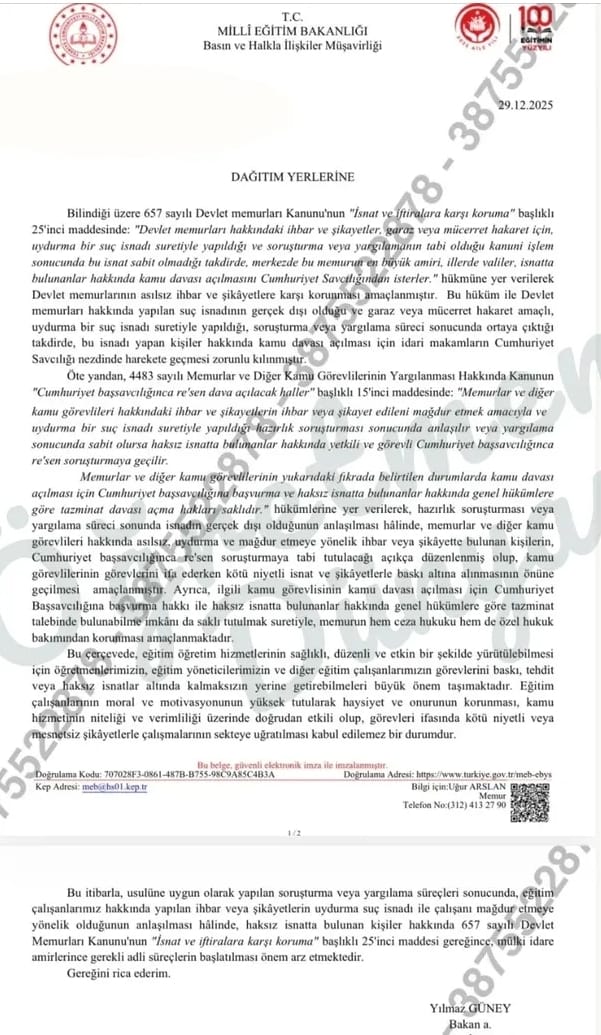 MEB'den Yeni Talimat: Öğretmene İftira Atanlar Hakkında Suç Duyurusu Yapılacak