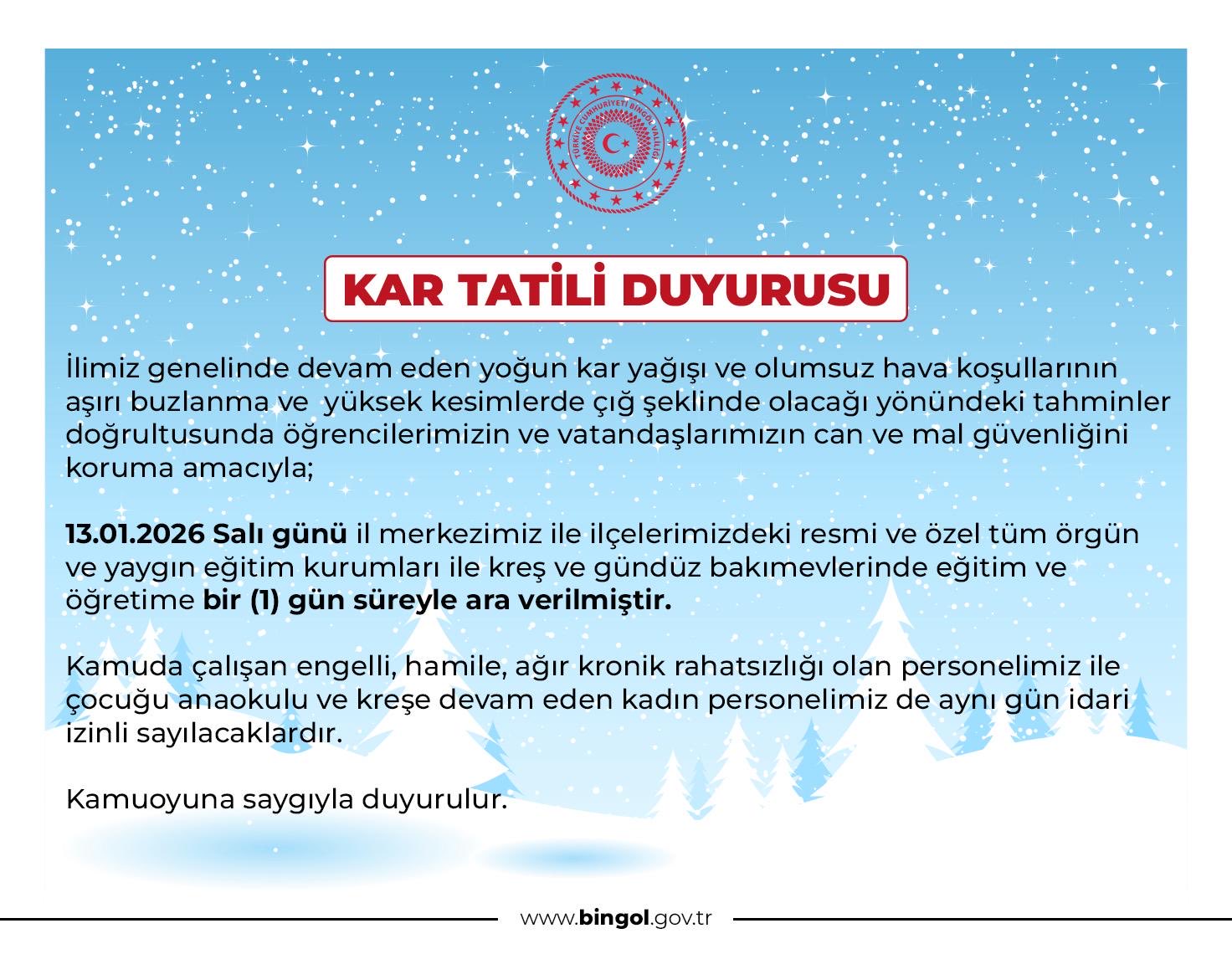 13 Ocak Salı Günü Kar Tatili Olan İl ve İlçelerin Tam Listesi!