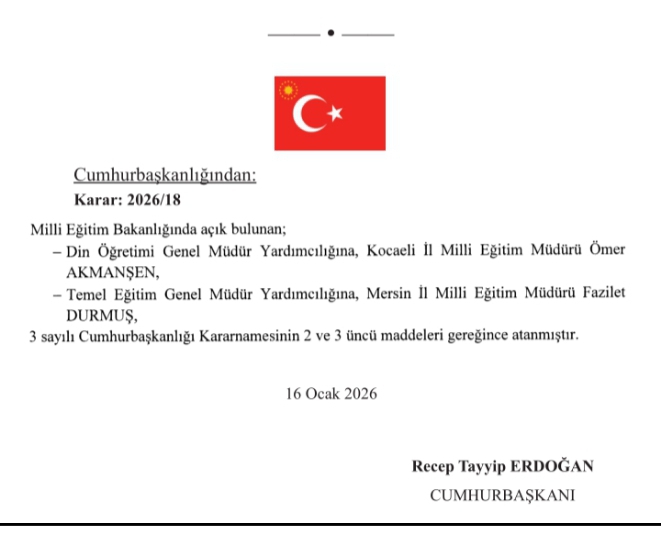 MEB'de Üst Düzey Atamalar Resmi Gazete'de Yayımlandı: 2 Genel Müdür Yardımcısı Atandı 