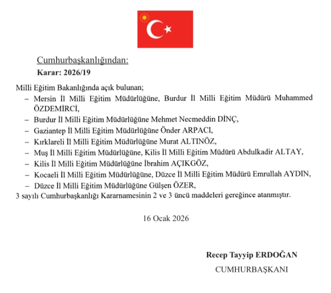 Resmi Gazete'de Yayımlandı: 8 İl Milli Eğitim Müdürü Asaleten Atandı 