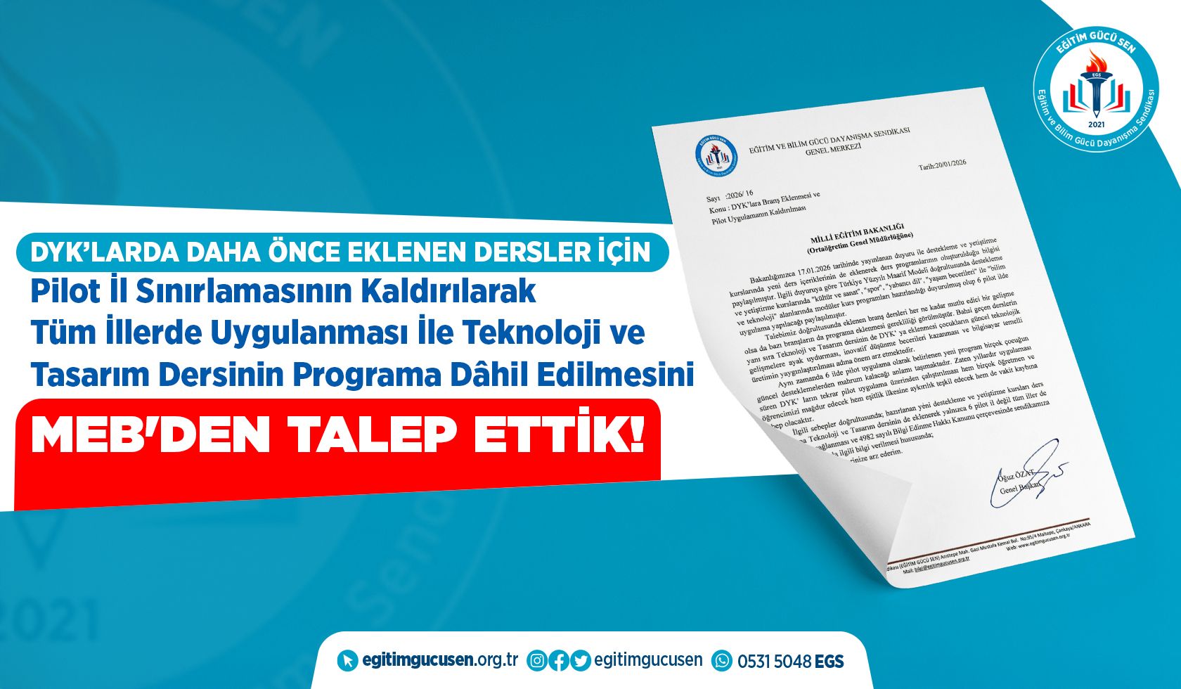 O Dersin DYK'lara Eklenmesi İçin MEB'e Talepte Bulunuldu!