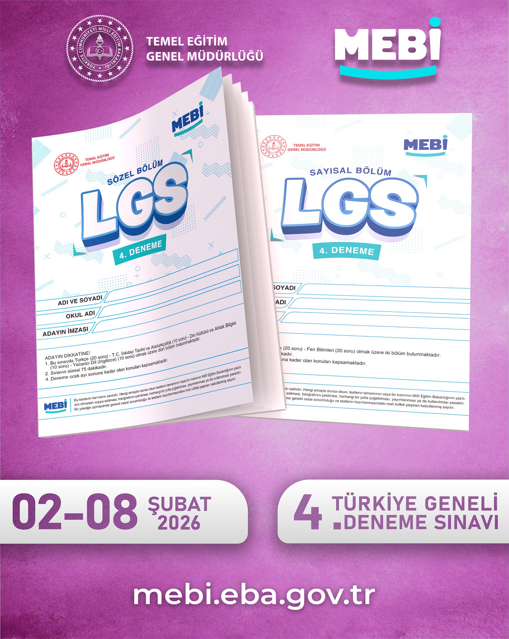 MEB 4. Türkiye Geneli LGS Deneme Sınavı Takvimini Duyurdu