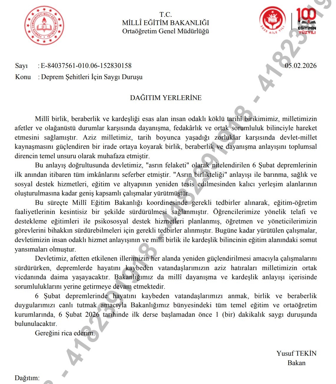 MEB'den Tüm Okullara 6 Şubat Talimatı!