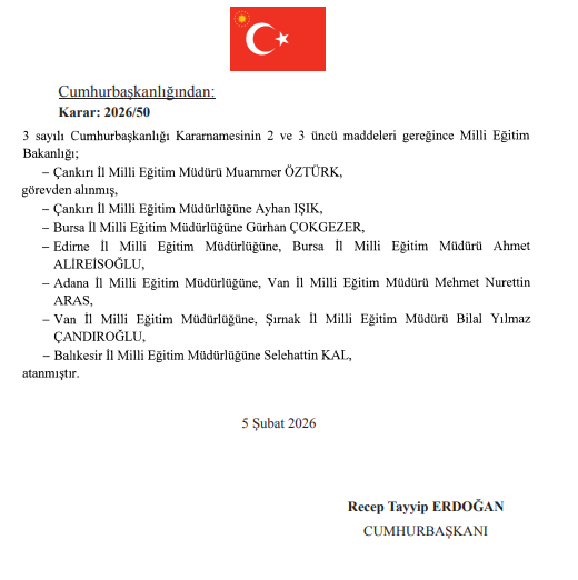 6 İl Milli Eğitim Müdürlüğü Asaleten Atama Kararı Resmi Gazete'de!