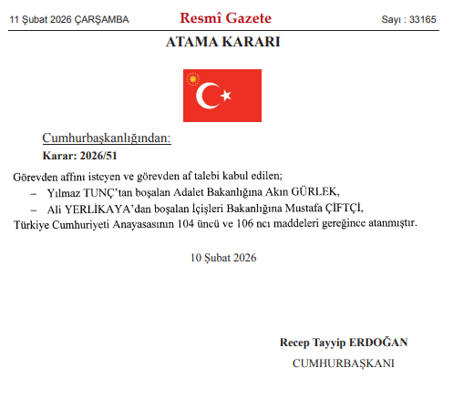 Kabinede 2 Bakan Değişikliği Resmi Gazete'de Yayınlandı