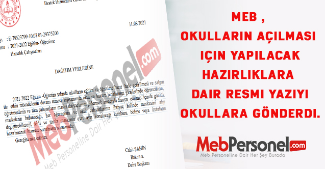 MEB ,Okulların açılması için yapılacak hazırlıklara  dair resmi yazıyı okullara gönderdi.