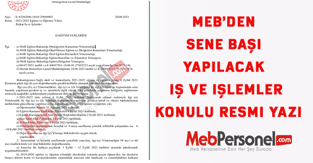 MEB'den  Sene Başı yapılacak iş ve işlemler konulu  resmi yazı