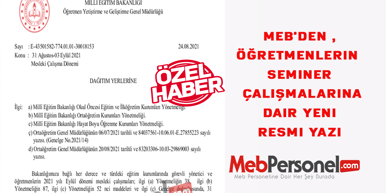 MEB'den ,Öğretmenlerin Seminer Çalışmalarına Dair Yeni Resmi Yazı