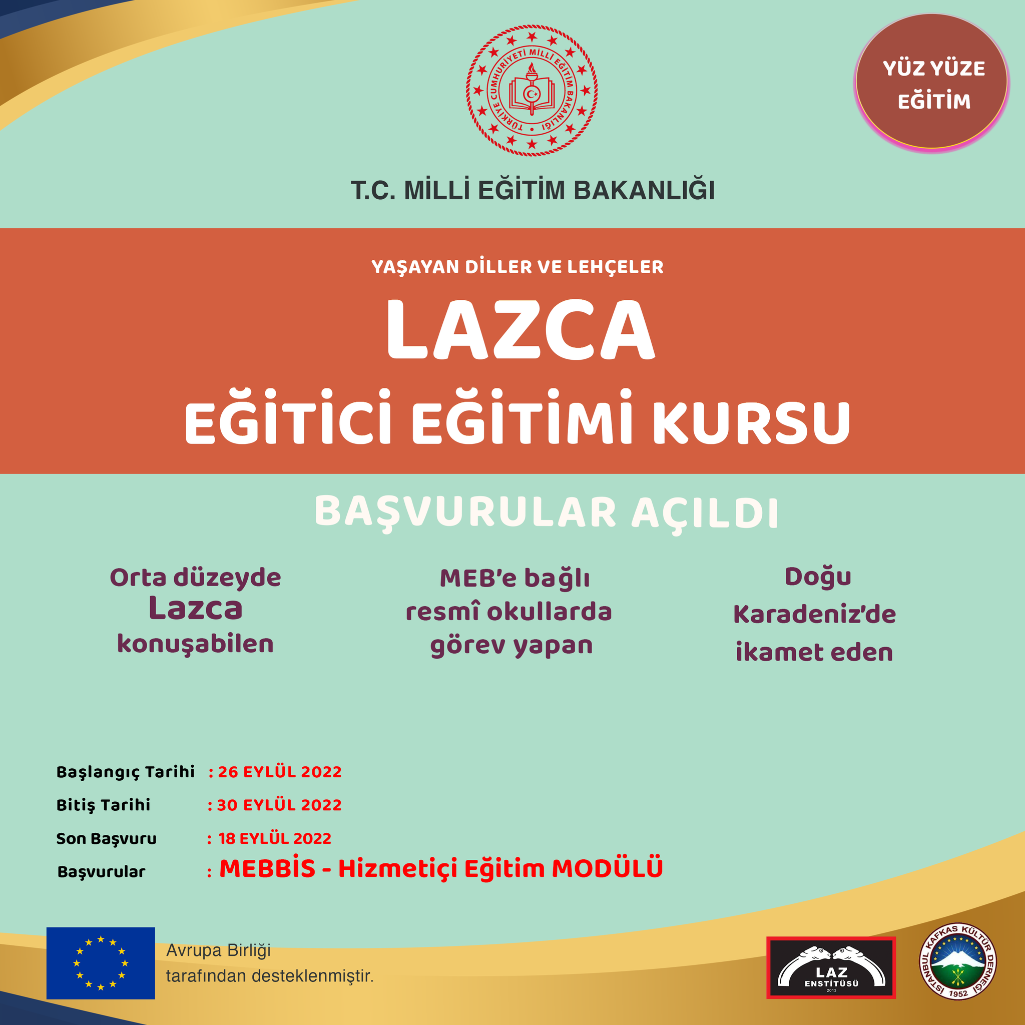 Rize'de gerçekleşecek MEB destekli Lazca Eğitici Eğitimi başvuruları başladı.