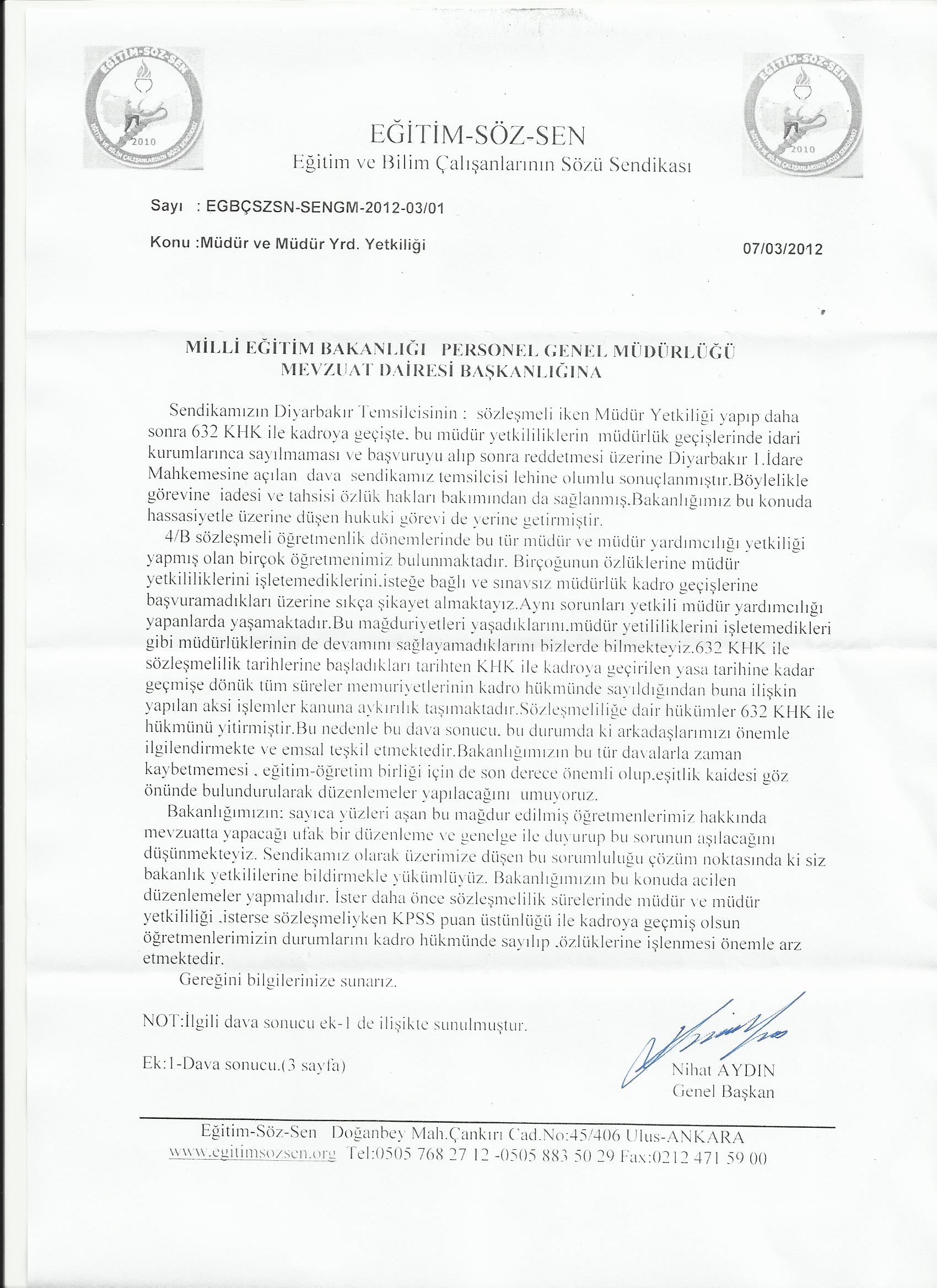 Sözleşmeli Öğretmenken Yapılan Müdür Yetkililiği Süresinin İşlenmesi İçin Meb'e Başvuru Yapıldı