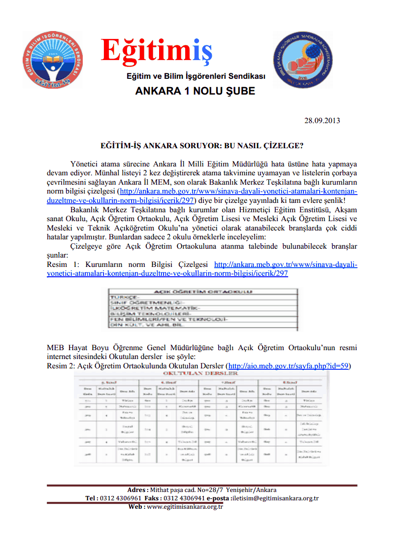 Yönetici Atama Çizelgesi Evlere Şenlik!