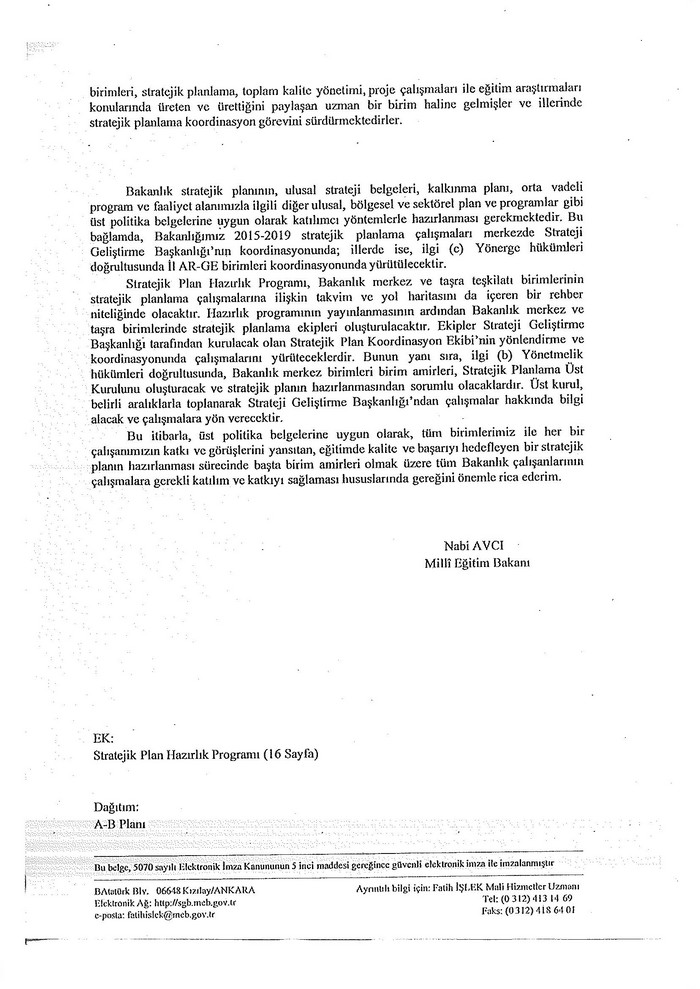 MEB 2015-2019 STRATEJİK PLANI GENELGESİ