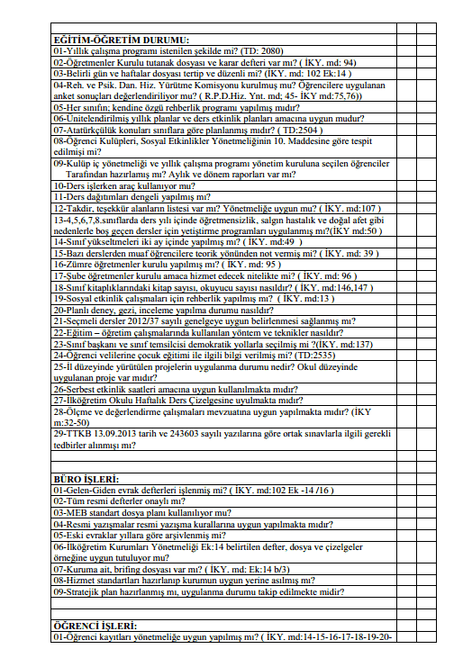 Okul Denetiminde Gözönünde Bulundurulacak Hususlar