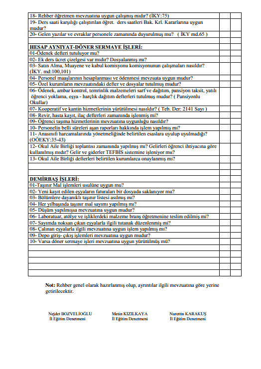 Okul Denetiminde Gözönünde Bulundurulacak Hususlar