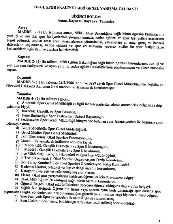 Okul spor faaliyetleri genel yarışma talimatı