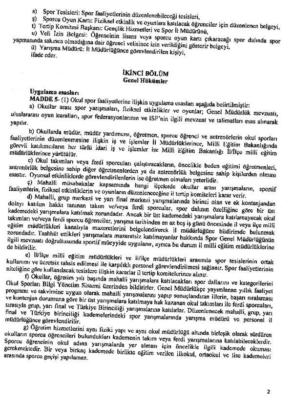 Okul spor faaliyetleri genel yarışma talimatı