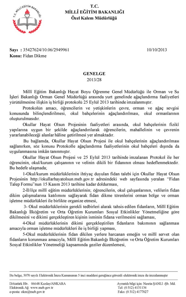 MEB; fidan dikme genelgesi yayınladı