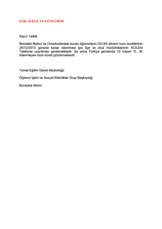 MEB'den Çok Acele ve Günlü Uyarı