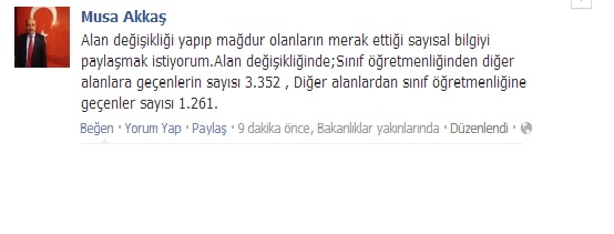 Sınıf öğretmenliğinden diğer alanlara geçenlerin sayısı 3.352