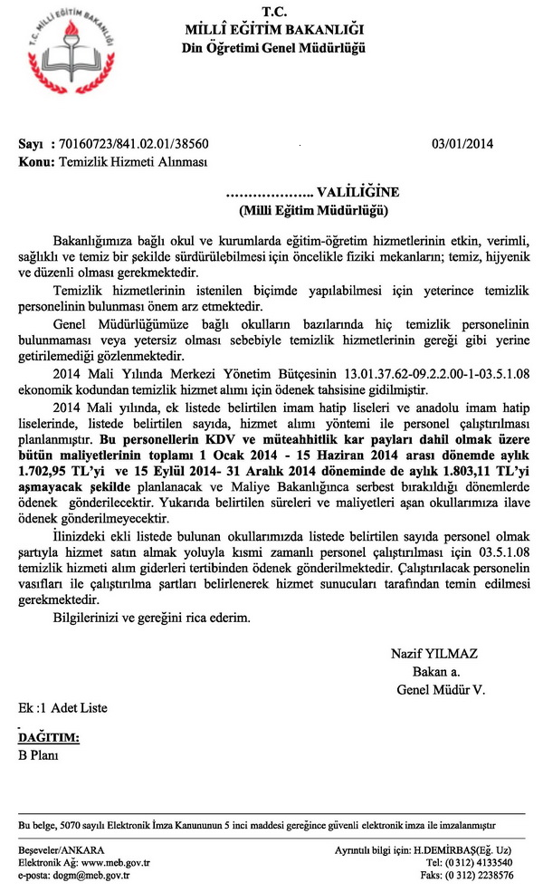MEB'de, hizmet alımında farklı tarifeler