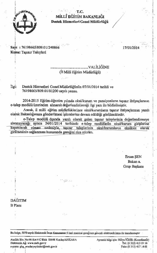 Taşınır Talepleri Konusunda İl MEM'lere Uyarı Geldi