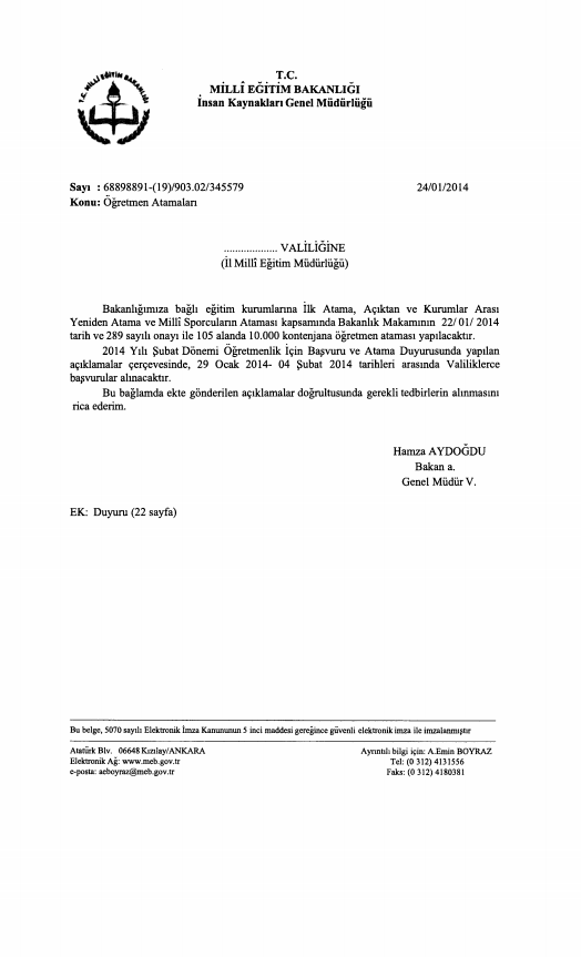 Şubat Atama Yazısı İllere Gönderildi