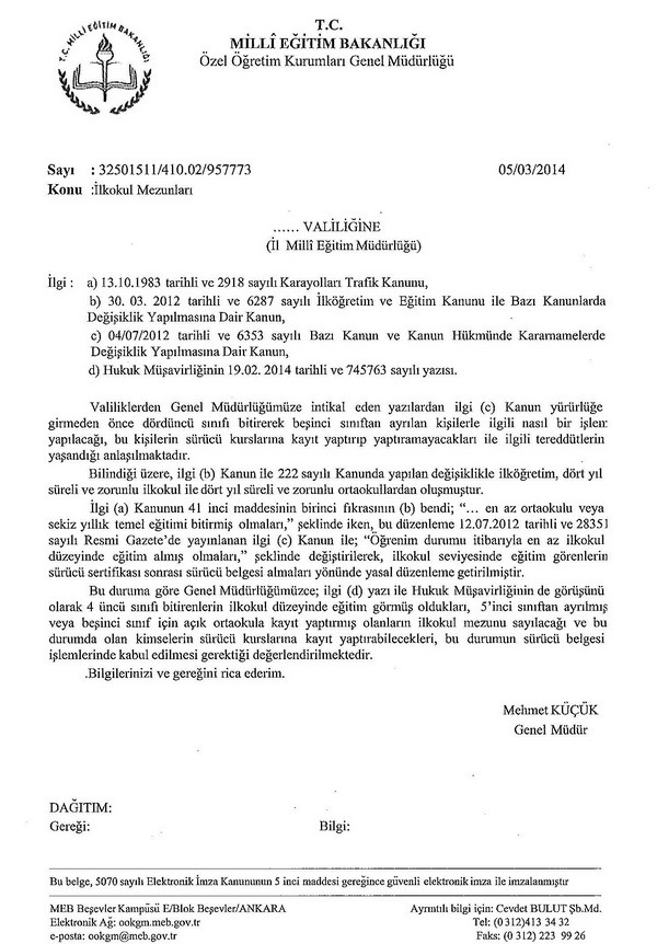 Eski İlkokul 4'ten terkler ehliyet alabilecek