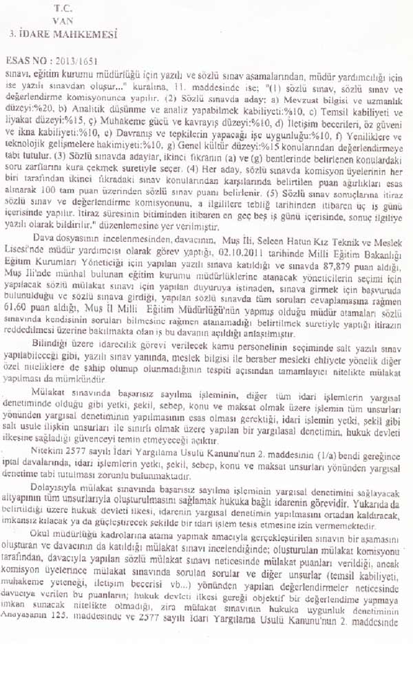 Mahkeme, okul müdürlüğü mülakat sonucunu iptal etti