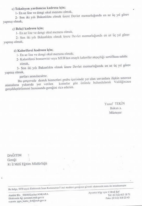 MEB, destek hizmetleri grubuna atanma şartlarını açıkladı