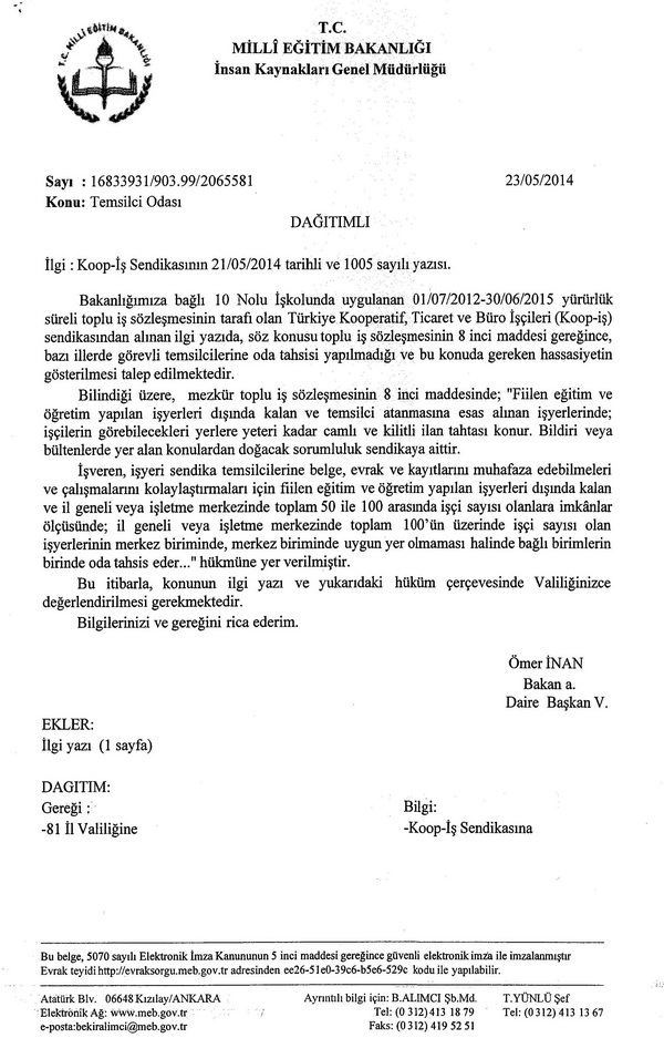 MEB, işçi sendikalarında temsilci odası tahsisi nasıl yapılır?