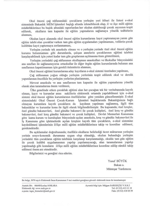 Okul öncesi eğitime kayıt ve ücret tespiti