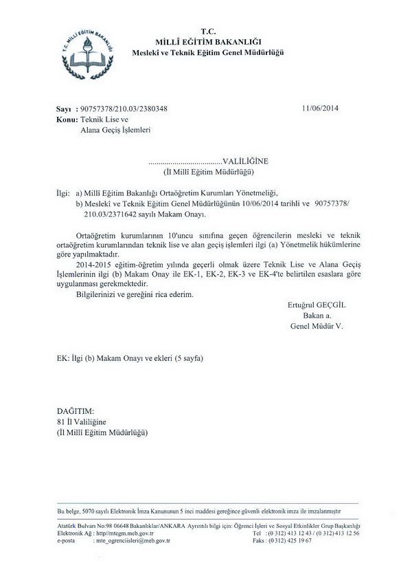 Teknik lise ve alana geçiş işlemleri