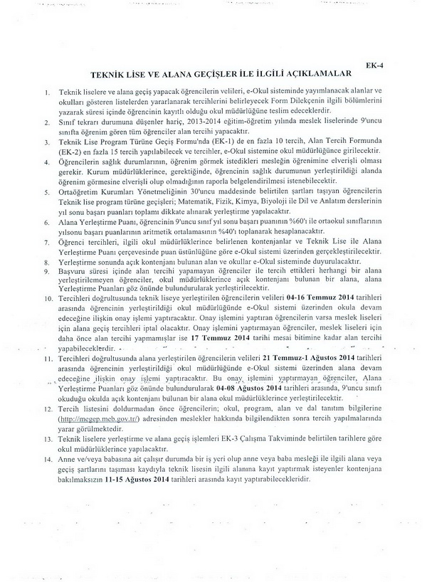 Teknik lise ve alana geçiş işlemleri