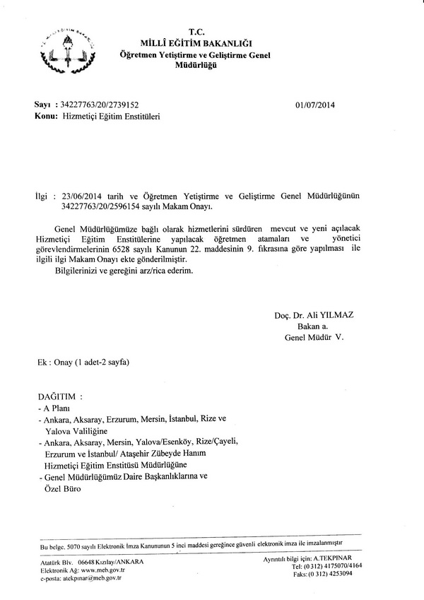 Hizmetiçi eğitim enstitülerine yapılacak öğretmen ve yönetici atmaları