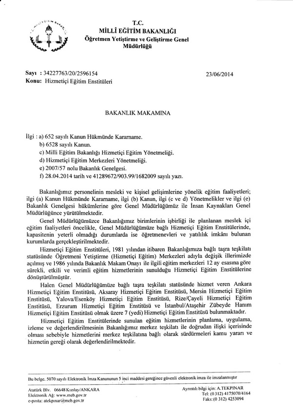 Hizmetiçi eğitim enstitülerine yapılacak öğretmen ve yönetici atmaları