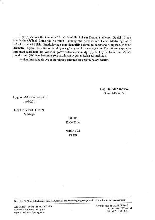 Hizmetiçi eğitim enstitülerine yapılacak öğretmen ve yönetici atmaları