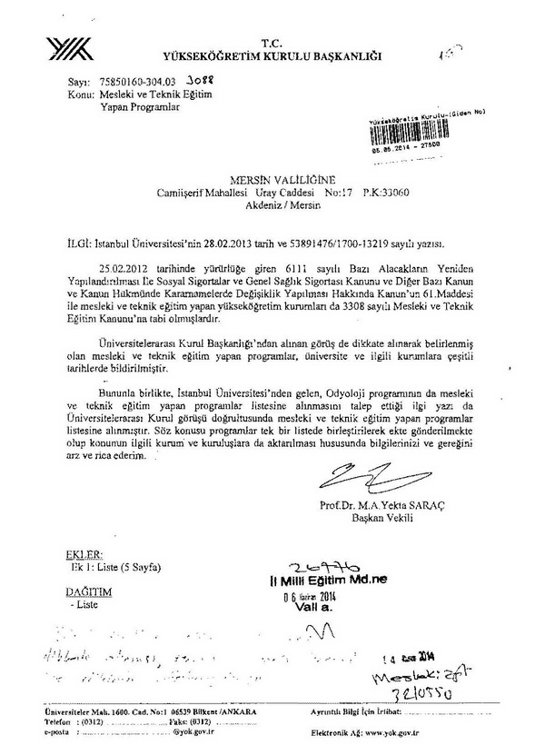 Mesleki ve teknik eğitim yapan programlar