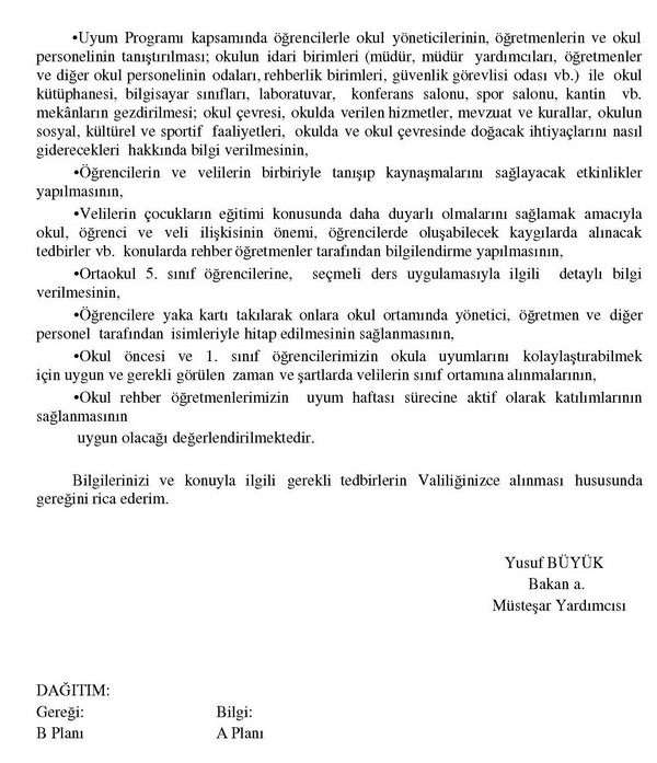 5. sınıflar da okula uyum programında