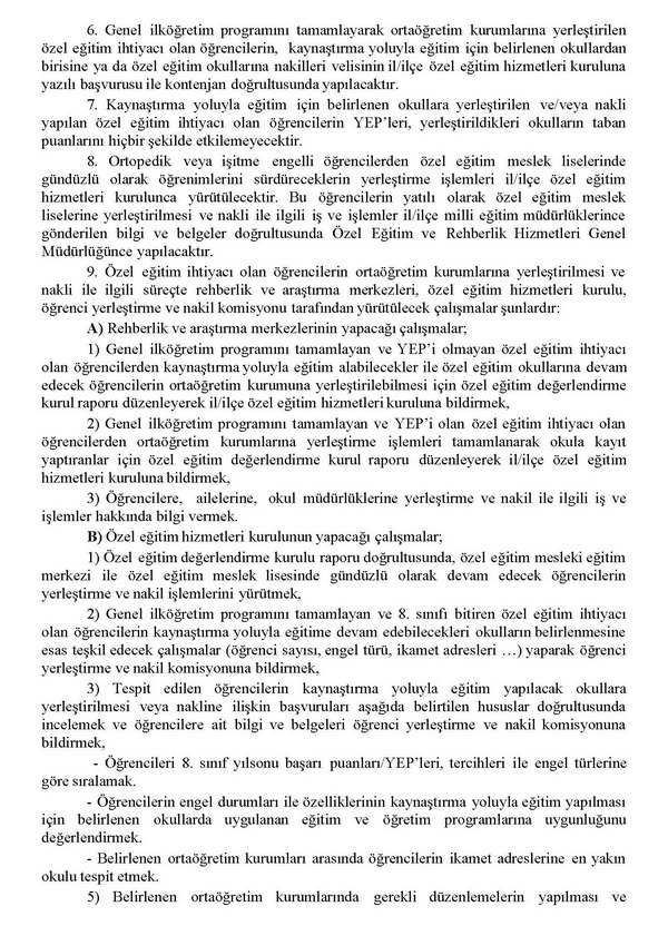 Özel eğitime ihtiyacı olanların TEOG işlemleri