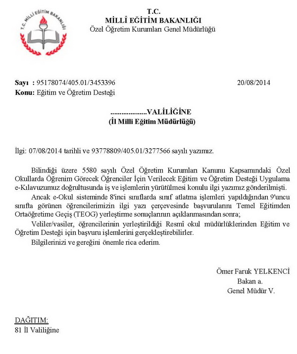 MEB'den özel okula eğitim desteği açıklaması