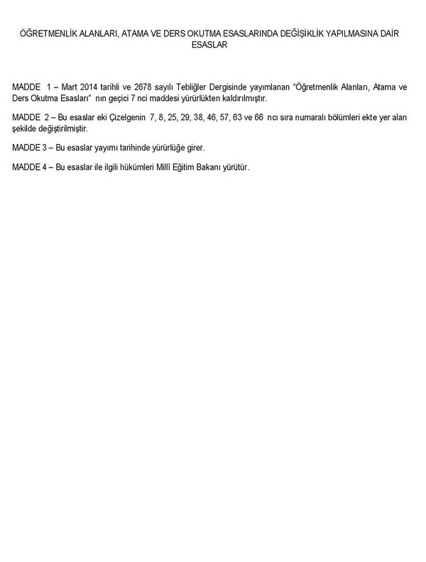 Öğretmen atamalarına esas çizelgede değişiklik