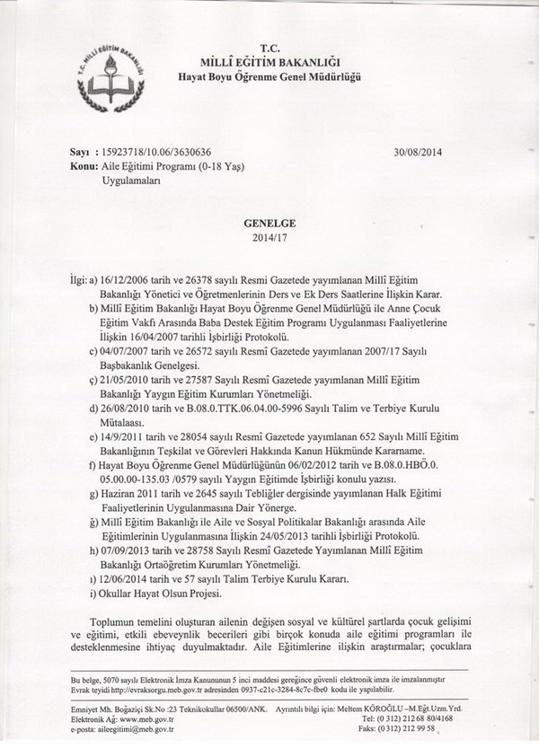 MEB'den aile eğitimi genelgesi