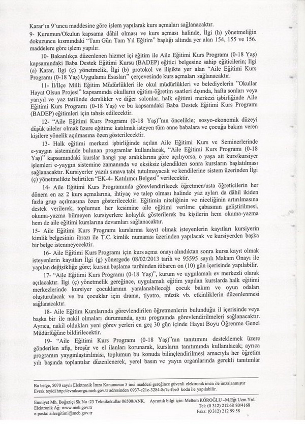 MEB'den aile eğitimi genelgesi