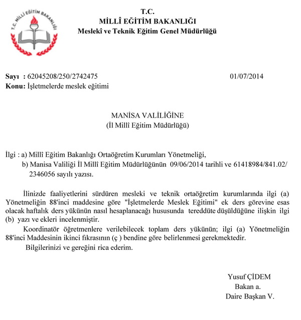 İşletmede mesleki eğitim ders yükü nasıl hesaplanır?