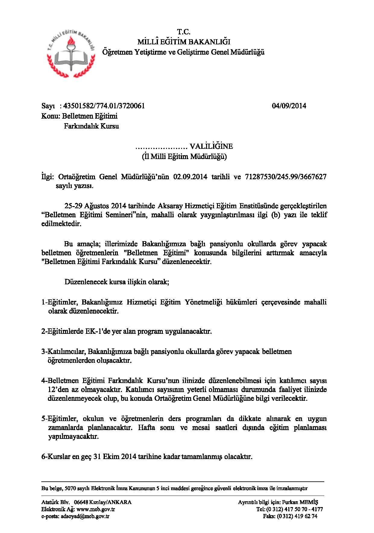 Belletmen eğitimi farkındalık kursu açılıyor